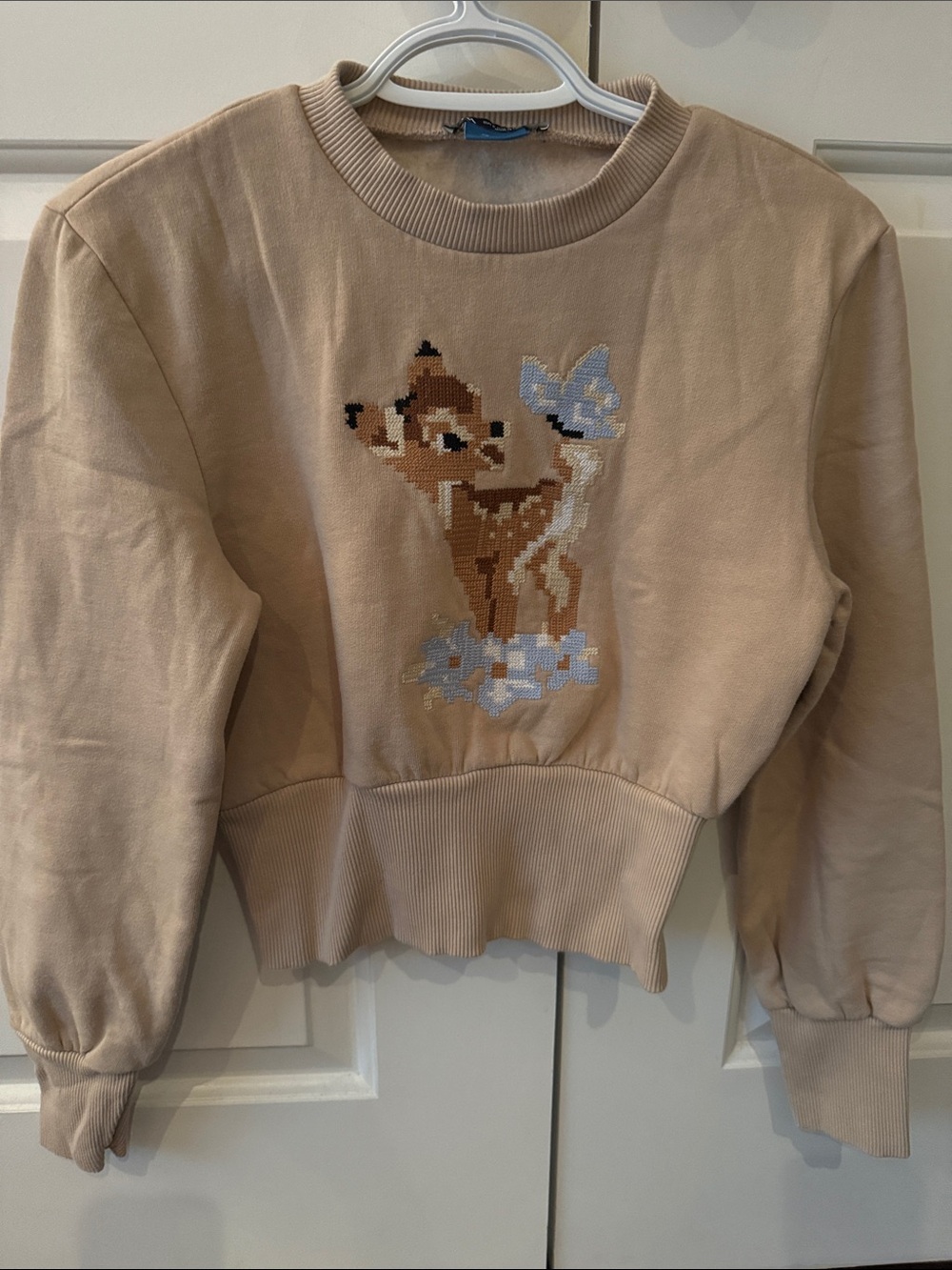Zara Beige Deer Embroidered Sweatshirt